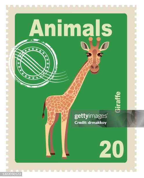 giraffe stamp - cute giraffe vector stock illustrations