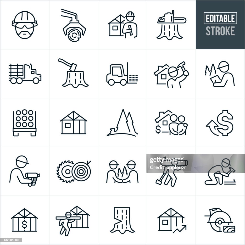 Lumber Industry Thin Line Icons - Editable Stroke