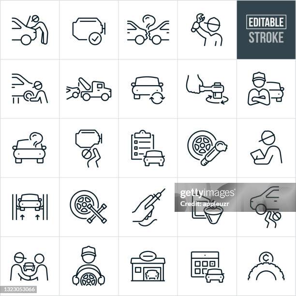 auto repair thin line icons - editable stroke - automobile stock-grafiken, -clipart, -cartoons und -symbole