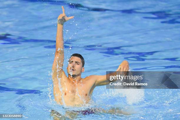 Giorgio Minisini of Italy competes during the Men Solo Free Routine Final of the FINA Artistic Swimming World Series Super Final 2021at Piscina Sant...