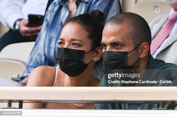 Tony Parker and Alizé Lim attend the French Open 2021 at Roland Garros on June 11, 2021 in Paris, France.