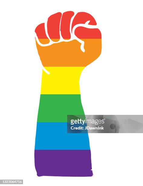 stockillustraties, clipart, cartoons en iconen met lgbtq2 happy pride maand opgeheven vuist met regenboogkleuren - pride