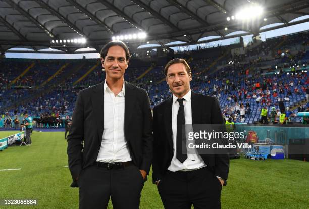 Former Footballers, Alessandro Nesta and Francesco Totti pose for a photo prior to the UEFA Euro 2020 Championship Group A match between Turkey and...