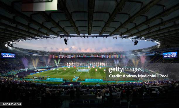 General view of the opening ceremony inside the stadium prior to the UEFA Euro 2020 Championship Group A match between Turkey and Italy at the Stadio...