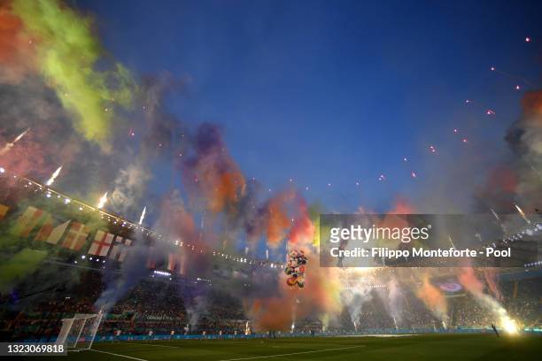 General view of the opening ceremony inside the stadium prior to the UEFA Euro 2020 Championship Group A match between Turkey and Italy at the Stadio...