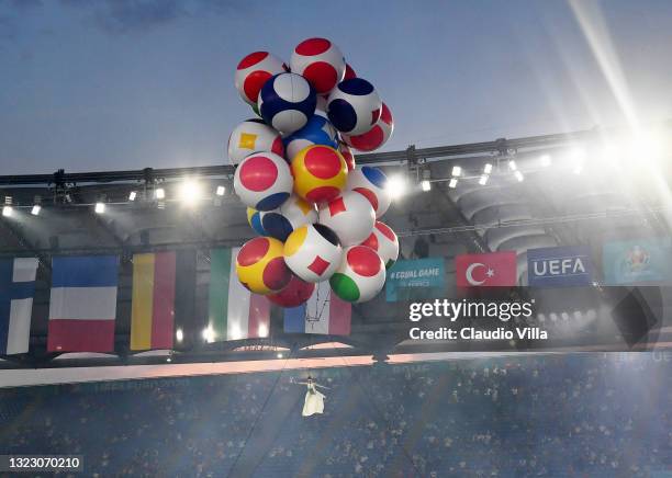 Trapeze Artist performs in the opening ceremony prior to the UEFA Euro 2020 Championship Group A match between Turkey and Italy at the Stadio...