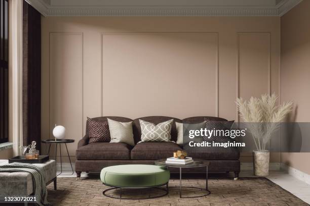 cozy bohemian living room interior - shabby chic imagens e fotografias de stock