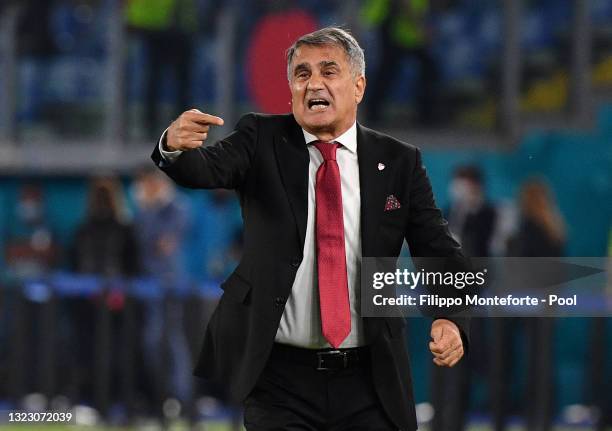 Senol Gunes, Head Coach of Turkey gives instructions during the UEFA Euro 2020 Championship Group A match between Turkey and Italy at the Stadio...