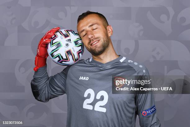 Damjan Siskovski of North Macedonia poses during the official UEFA Euro 2020 media access day at JW Marriot on June 09, 2021 in Bucharest, Romania.