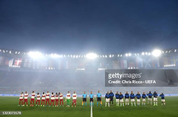 General view inside the stadium as both teams line up for the national anthem's prior to the UEFA Euro 2020 Championship Group A match between Turkey...