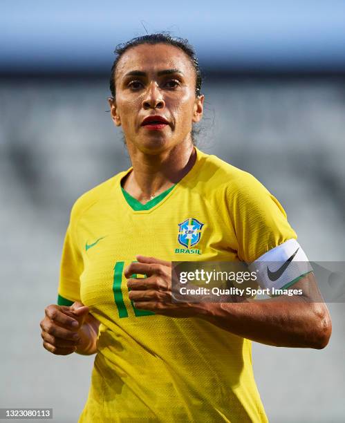 Marta Silva of Brazil looks on during the Women's International friendly match between Brazil and Russia at Estadio Cartagonova on June 11, 2021 in...