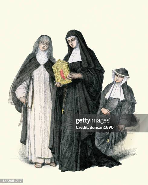 augustinian nuns, habits, sisters, novice, 18th century - convent stock illustrations