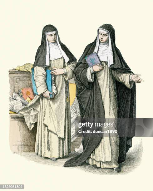 dominican nuns, habits, sisters, 18th century - convent stock illustrations