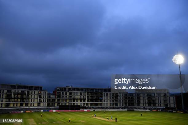 General view of play during the Vitality T20 Blast match between Gloucestershire and Sussex Sharks at Bristol County Ground on June 11, 2021 in...