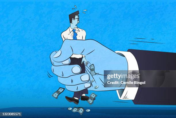 ilustrações de stock, clip art, desenhos animados e ícones de employers putting the squeeze on workers - squeezing