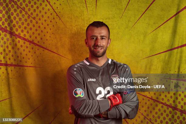 Damjan Shishkovski of North Macedonia poses during the official UEFA Euro 2020 media access day at JW Marriot on June 09, 2021 in Bucharest, Romania.