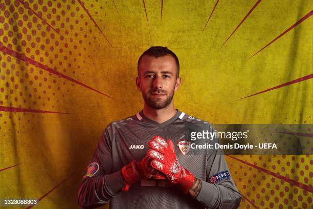Damjan Shishkovski of North Macedonia poses during the official UEFA Euro 2020 media access day at JW Marriot on June 09, 2021 in Bucharest, Romania.