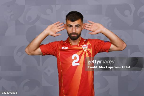 Egzon Bejtulai of North Macedonia poses during the official UEFA Euro 2020 media access day at JW Marriot on June 09, 2021 in Bucharest, Romania.