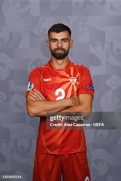 Egzon Bejtulai of North Macedonia poses during the official UEFA Euro 2020 media access day at JW Marriot on June 09, 2021 in Bucharest, Romania.