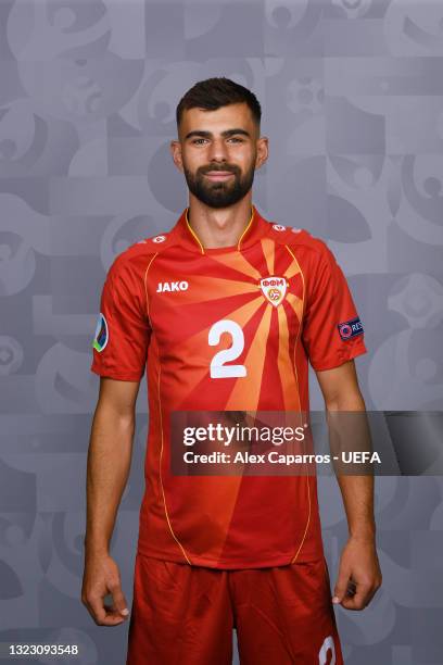 Egzon Bejtulai of North Macedonia poses during the official UEFA Euro 2020 media access day at JW Marriot on June 09, 2021 in Bucharest, Romania.