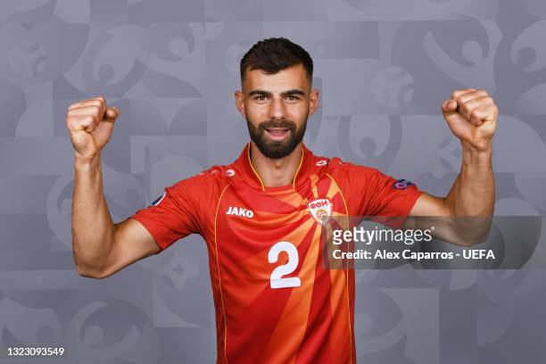 Egzon Bejtulai of North Macedonia poses during the official UEFA Euro 2020 media access day at JW Marriot on June 09, 2021 in Bucharest, Romania.
