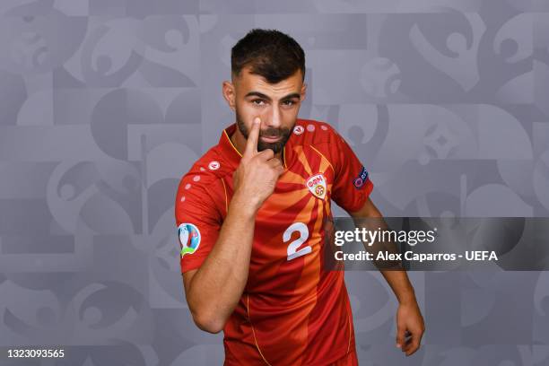 Egzon Bejtulai of North Macedonia poses during the official UEFA Euro 2020 media access day at JW Marriot on June 09, 2021 in Bucharest, Romania.