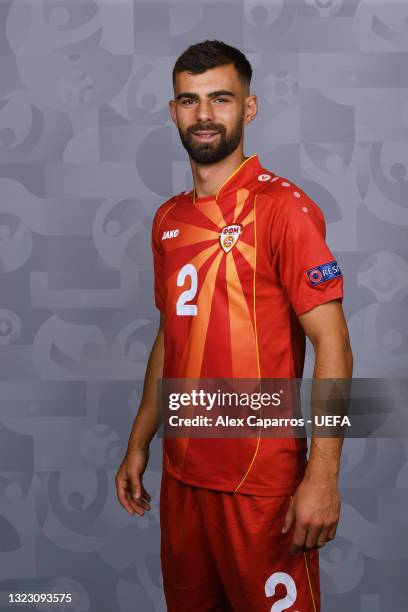 Egzon Bejtulai of North Macedonia poses during the official UEFA Euro 2020 media access day at JW Marriot on June 09, 2021 in Bucharest, Romania.