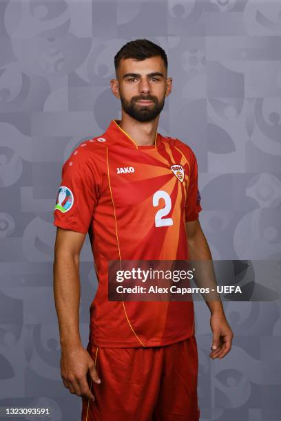 Egzon Bejtulai of North Macedonia poses during the official UEFA Euro 2020 media access day at JW Marriot on June 09, 2021 in Bucharest, Romania.