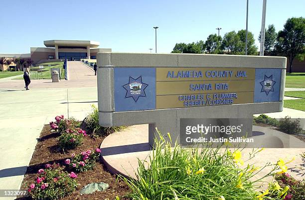 Sign marks the entrance to the Alameda County Jail at San Rita June 19, 2001 in Dublin, California. The jail is installing a $4.4 million solar panel...