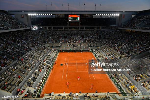 General view of the night session during the Men's Singles Semi Final between Rafael Nadal of Spain and Novak Djokovic of Serbia on day Thirteen of...