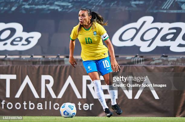 Marta Silva of Brazil in action during the Women's International friendly match between Brazil and Russia at Estadio Cartagonova on June 11, 2021 in...