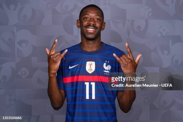 Ousmane Dembele of France poses during the official UEFA Euro 2020 media access day on June 10, 2021 in Rambouillet, France.