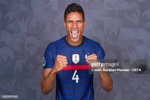 Raphael Varane of France poses during the official UEFA Euro 2020 media access day on June 10, 2021 in Rambouillet, France.