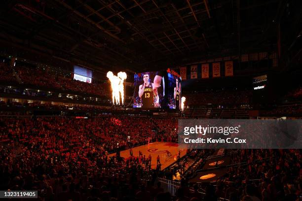 View of State Farm Arena prior to game 3 of the Eastern Conference Semifinals between the Atlanta Hawks and the Philadelphia 76ers on June 11, 2021...