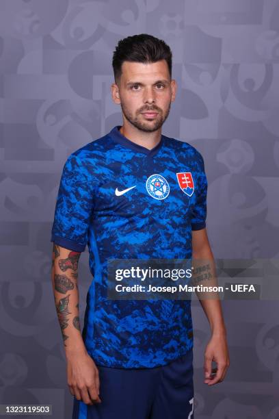 Michal Duris of Slovakia poses during the official UEFA Euro 2020 media access day on June 10, 2021 in Saint Petersburg, Russia.