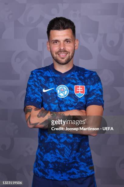 Michal Duris of Slovakia poses during the official UEFA Euro 2020 media access day on June 10, 2021 in Saint Petersburg, Russia.
