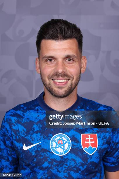 Michal Duris of Slovakia poses during the official UEFA Euro 2020 media access day on June 10, 2021 in Saint Petersburg, Russia.