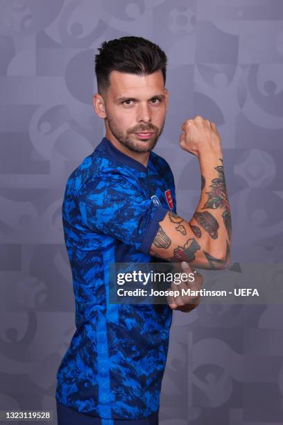 Michal Duris of Slovakia poses during the official UEFA Euro 2020 media access day on June 10, 2021 in Saint Petersburg, Russia.