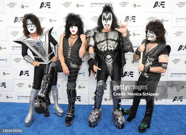 Tommy Thayer, Paul Stanley, Gene Simmons, and Eric Singer of KISS attend the 2021 Tribeca Festival screening of "Biography: KISStory" at The Battery...