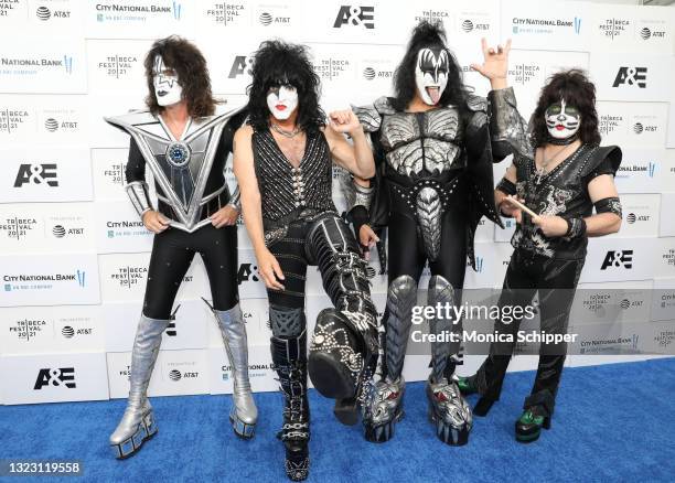 Tommy Thayer, Paul Stanley, Gene Simmons, and Eric Singer of KISS attend the 2021 Tribeca Festival screening of "Biography: KISStory" at The Battery...