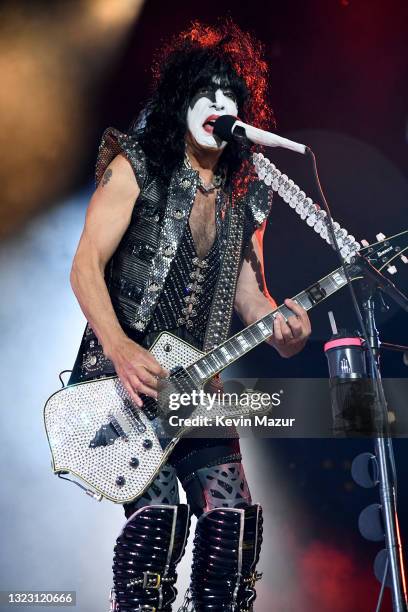 Paul Stanley of KISS performs onstage during the Tribeca Festival screening of "Biography: KISStory" at Battery Park on June 11, 2021 in New York...