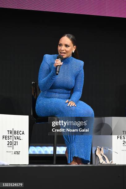 Jasmine Cephas Jones participates in a panel discussion during STARZ’s "Blindspotting" premiere at Tribeca Film Festival at Hudson Yards on June 11,...