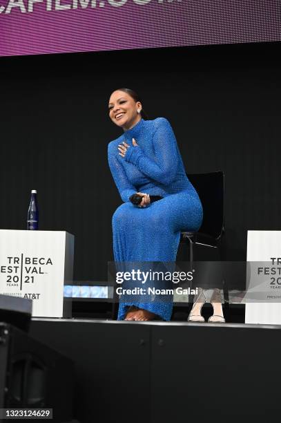 Jasmine Cephas Jones participates in a panel discussion during STARZ’s "Blindspotting" premiere at Tribeca Film Festival at Hudson Yards on June 11,...