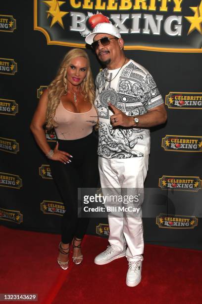 Coco and ICE-T pose at the Celebrity Boxing Match between Lamar Odom and Aaron Carter at Showboat Atlantic City on June 11, 2021 in Atlantic City,...