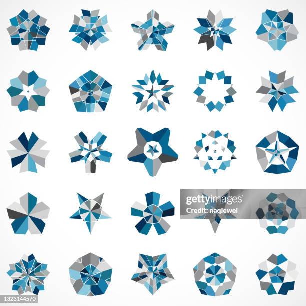 abstract mosaic snowflake pattern icon buttons collection for design - pentagram stock illustrations