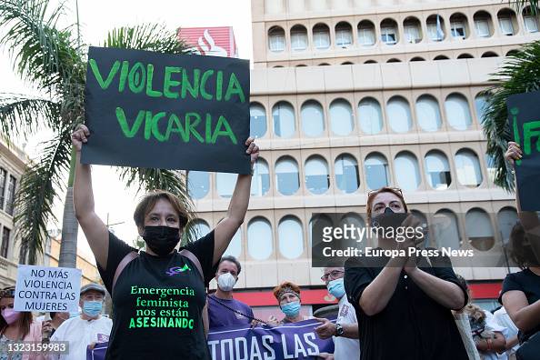 'Vicarious violence', takes part in a feminist rally in the Plaza de ...