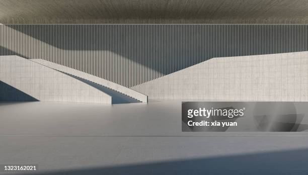 empty hall of modern as-cast finish concrete architecture - digital composite stock-fotos und bilder