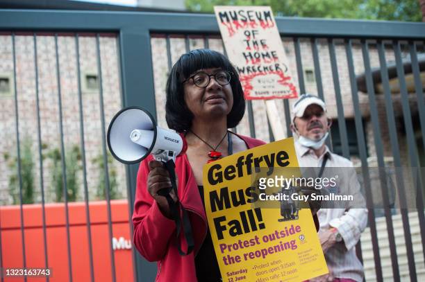 Labour MP for Hackney Dianne Abbott addresses a protest demanding the removal of the statue on June 12, 2021 in London, England. The Culture...