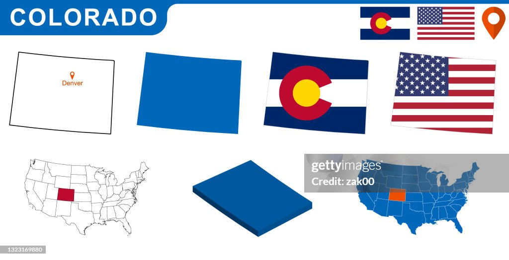 USA state Of Colorado's map and Flag.