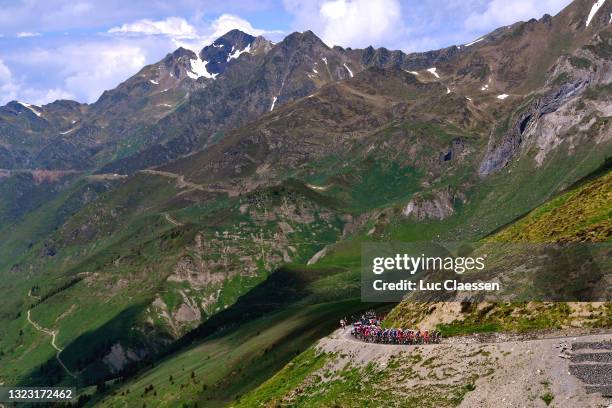 Jacopo Mosca of Italy and Team Trek - SegafredoGreen Points Jersey & The Peloton passing through Col du Tourmalet during the 45th La Route...